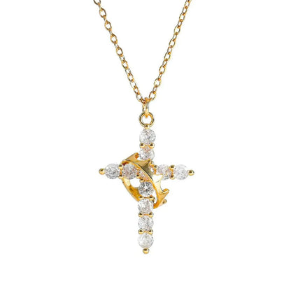 Cross & Crown Necklace - 18K Gold Plated