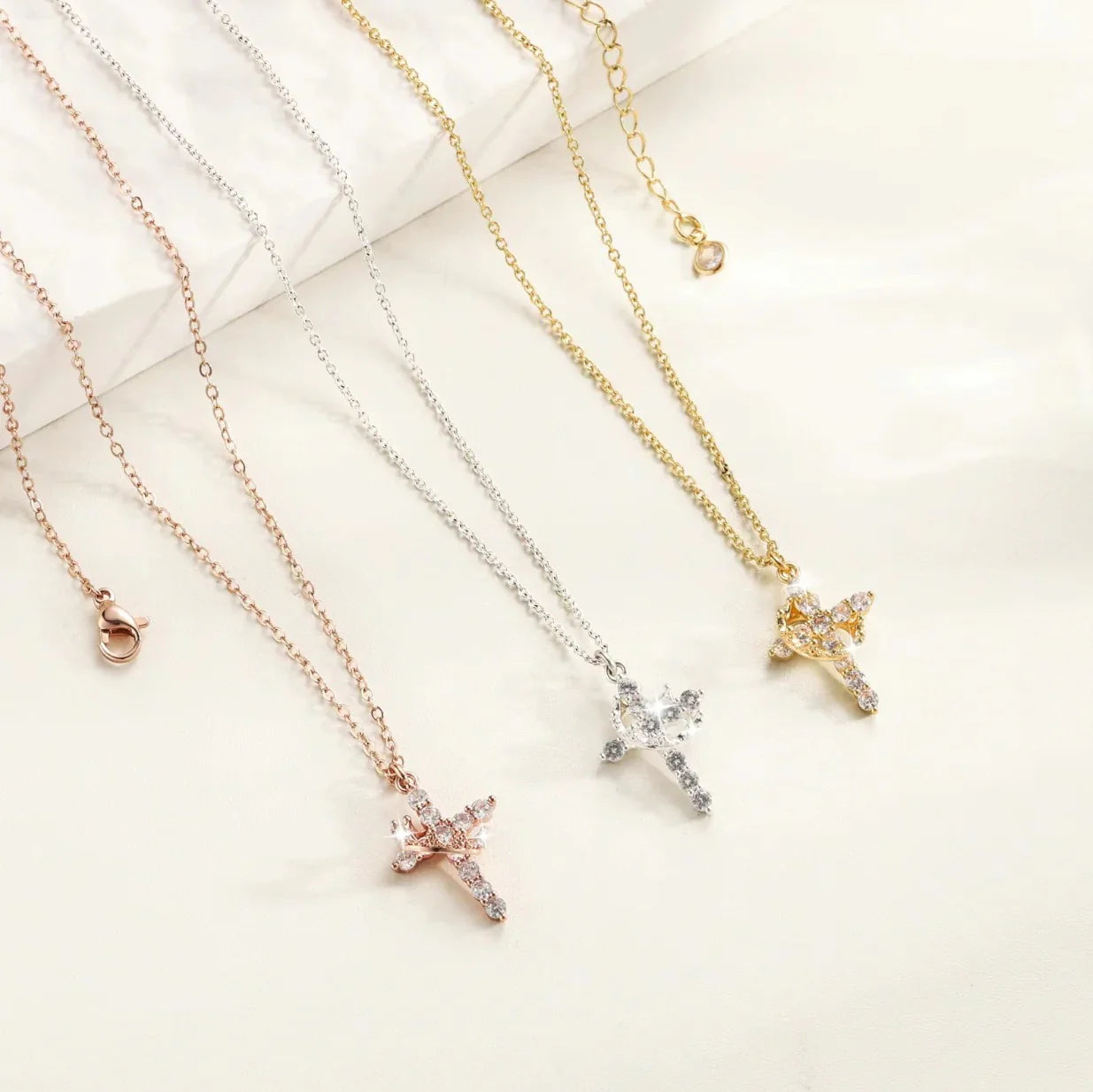 Cross & Crown Necklace - 18K Gold Plated