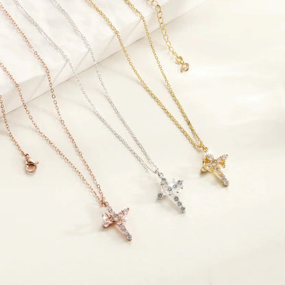 Cross & Crown Necklace - 18K Gold Plated