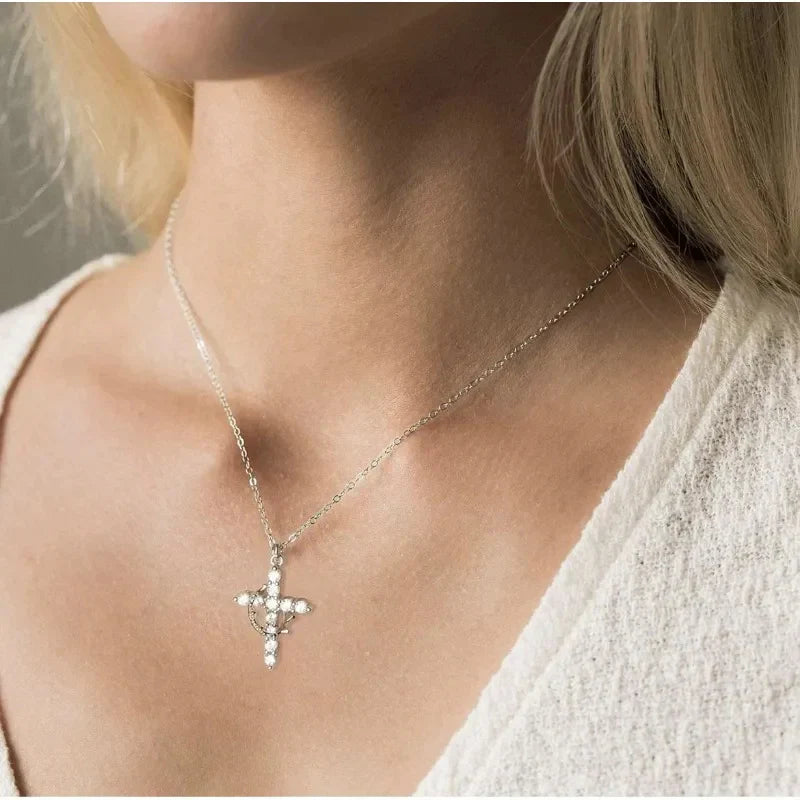 Cross & Crown Necklace - 18K Gold Plated