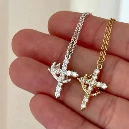 Cross & Crown Necklace - 18K Gold Plated