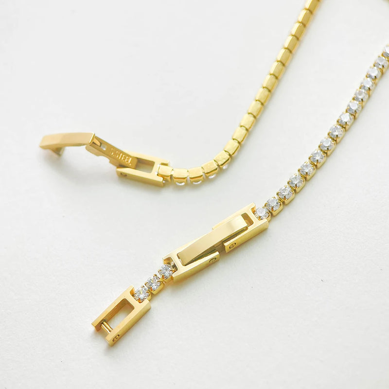 Aurelia Tennis Bracelet — 2mm CZ Cluster Link Chain in Stainless Steel