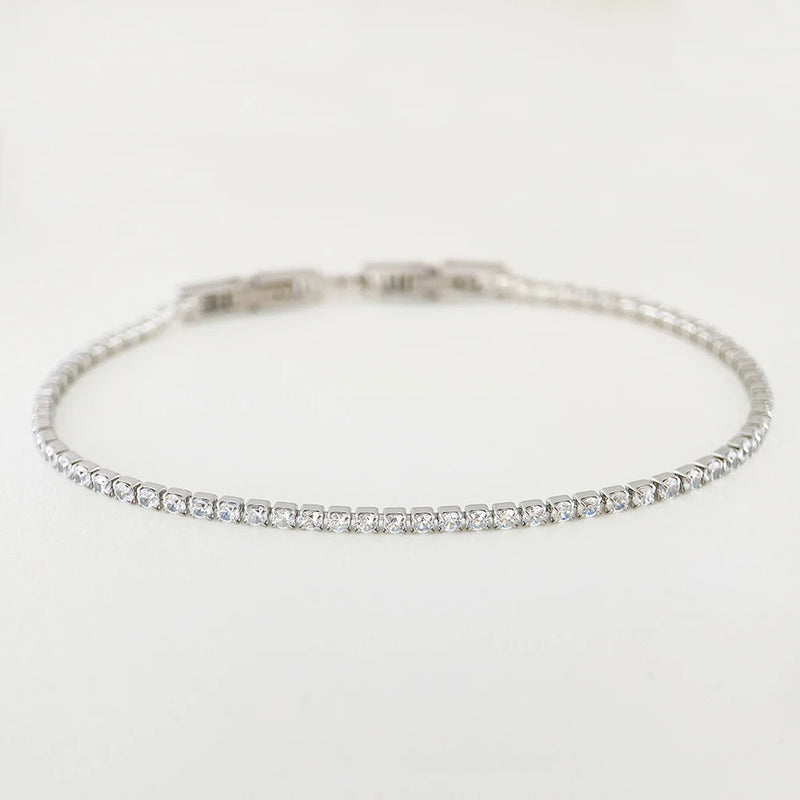 Aurelia Tennis Bracelet — 2mm CZ Cluster Link Chain in Stainless Steel