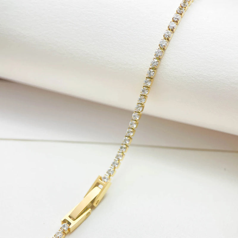 Aurelia Tennis Bracelet — 2mm CZ Cluster Link Chain in Stainless Steel