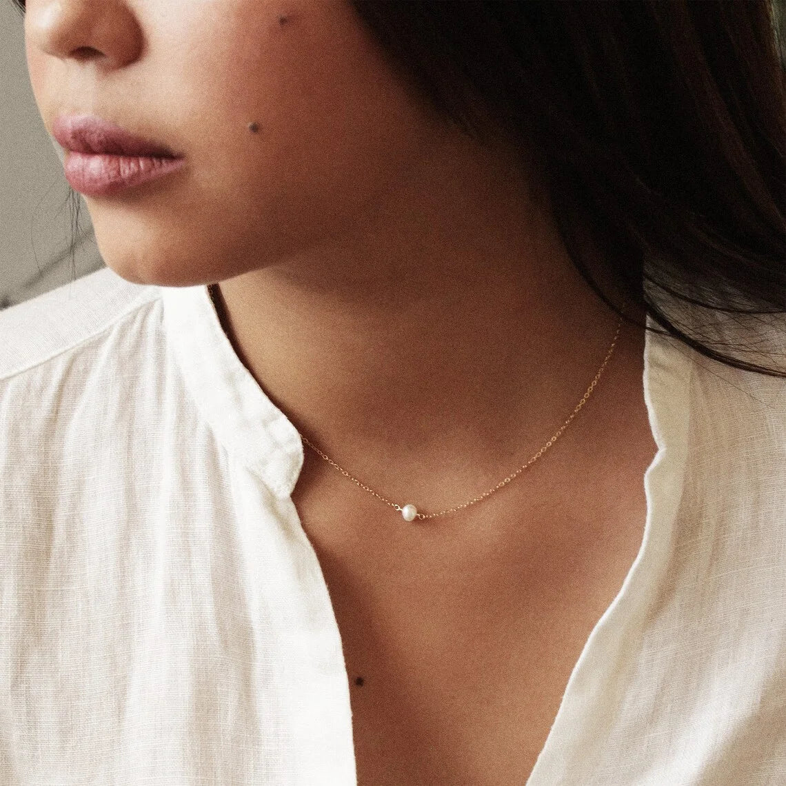 CCGOOD 18K Gold Plated Stainless Steel Necklace Natural Pearl Choker for Women Minimalist Dainty Jewelry Everyday Hypoallergenic