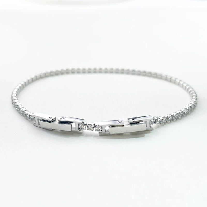 Aurelia Tennis Bracelet — 2mm CZ Cluster Link Chain in Stainless Steel
