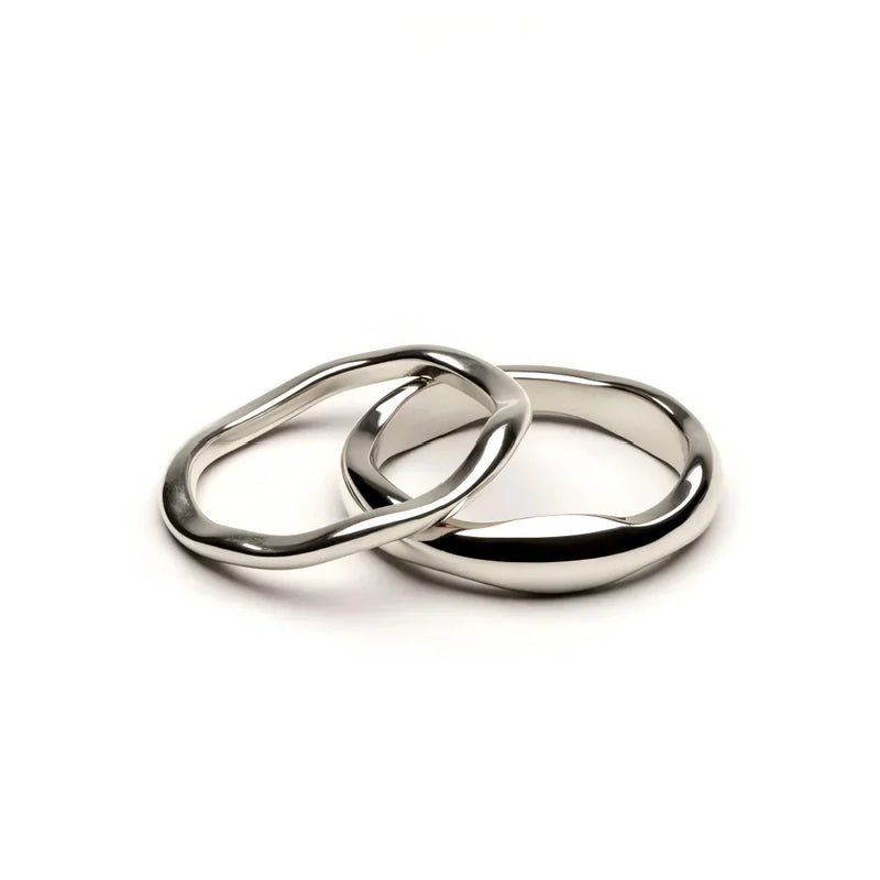 Riva Ring Set — Gold & Silver Ripple Stackable Bands